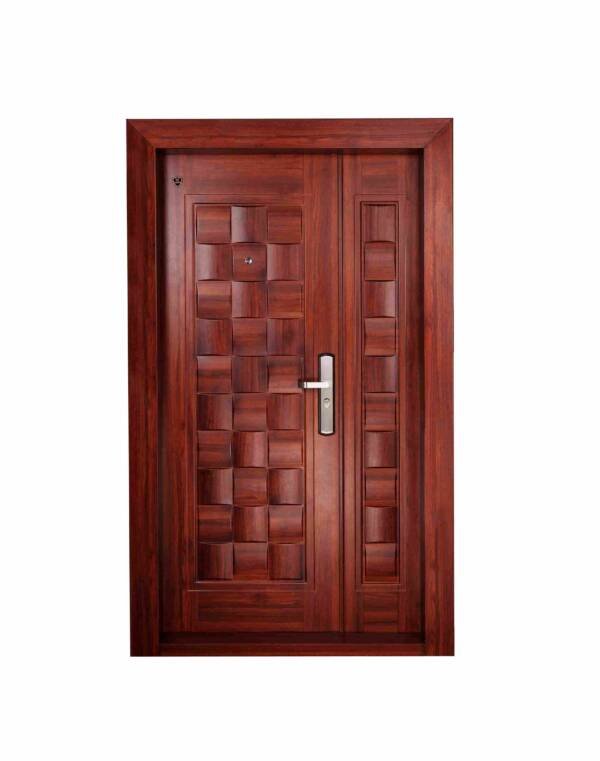 DG708 – Royal Series Wood-Finish Steel Door with Carved Panel Design