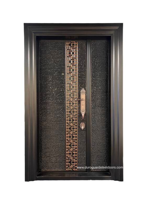 DGC21 – Elegant Matte Black Steel Door with Copper Accent & Premium Handle Set