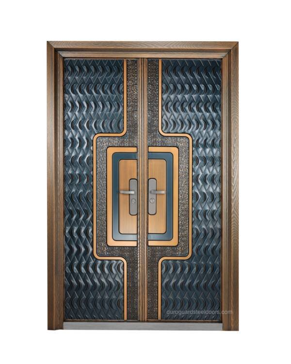 DGC71 – Contemporary Designer Steel Door with Multi-Lock Security & Woodgrain Frame