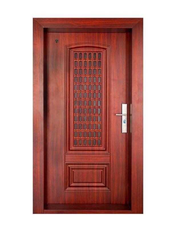 DG704 – Designer Steel Door with Wood Finish & Grill Panel