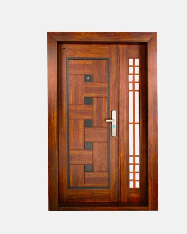 DG701 SG – Royal Series Steel Door with Decorative Side Glass & Woodgrain Finish